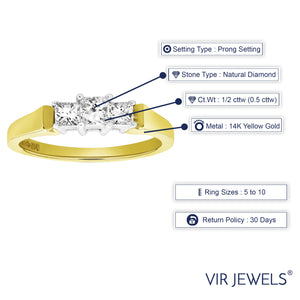 1/2 cttw Diamond 3 Stone Ring 14K Yellow Gold Size 7