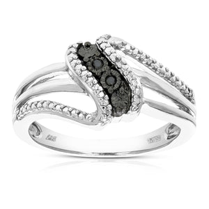 0.02 cttw Black and White Diamond Fashion Ring in .925 Sterling Silver Size 7