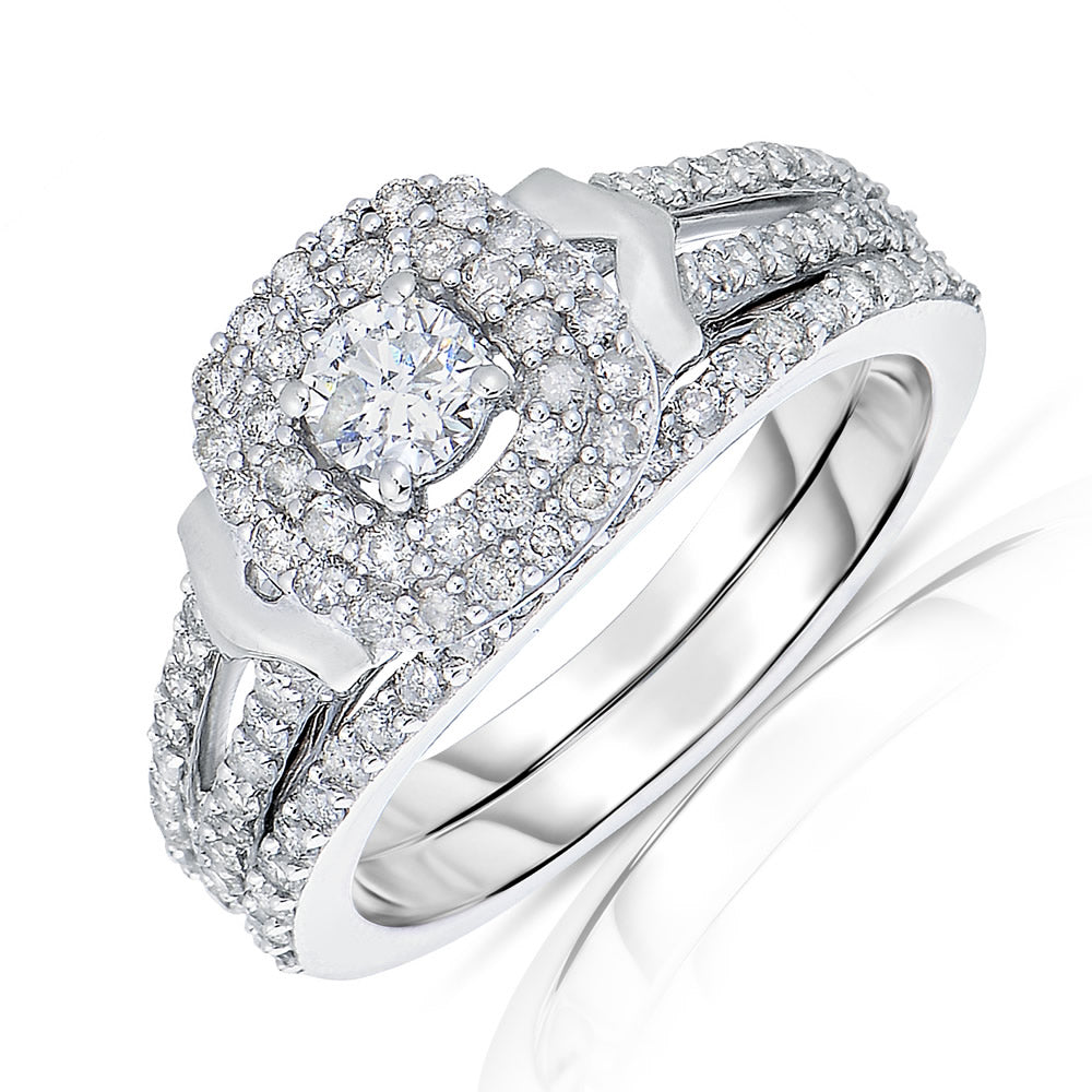 0.80 cttw Diamond Bridal Set 14K White Gold Prong Set Wedding Engagement