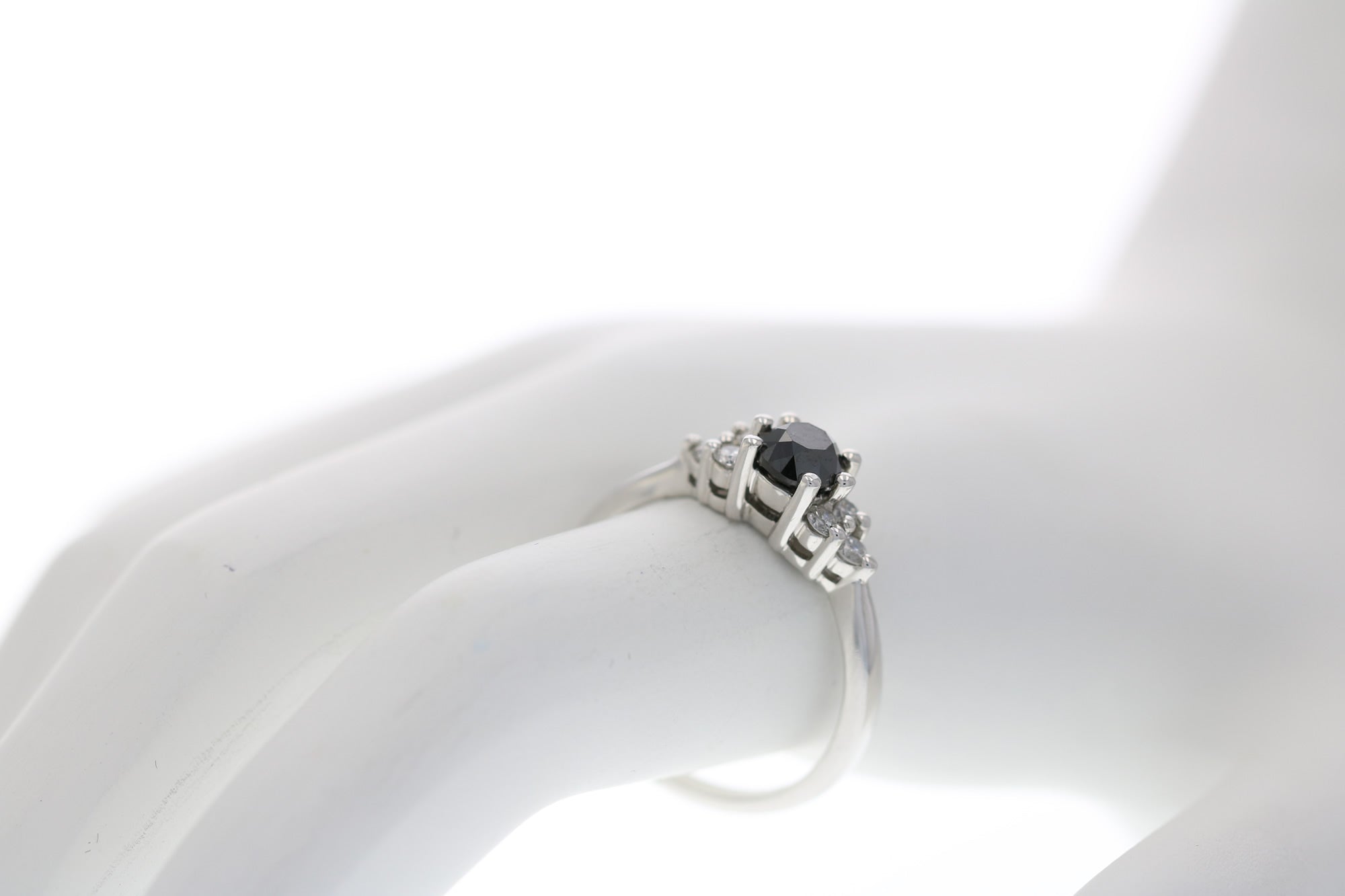 0.70 cttw Black and White Diamond 3 Stone Ring 10K White Gold Bridal Size 7