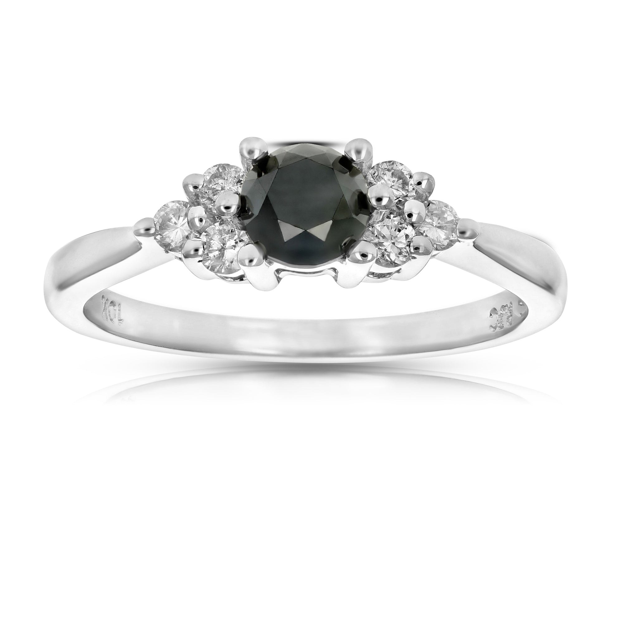 0.70 cttw Black and White Diamond 3 Stone Ring 10K White Gold Bridal Size 7