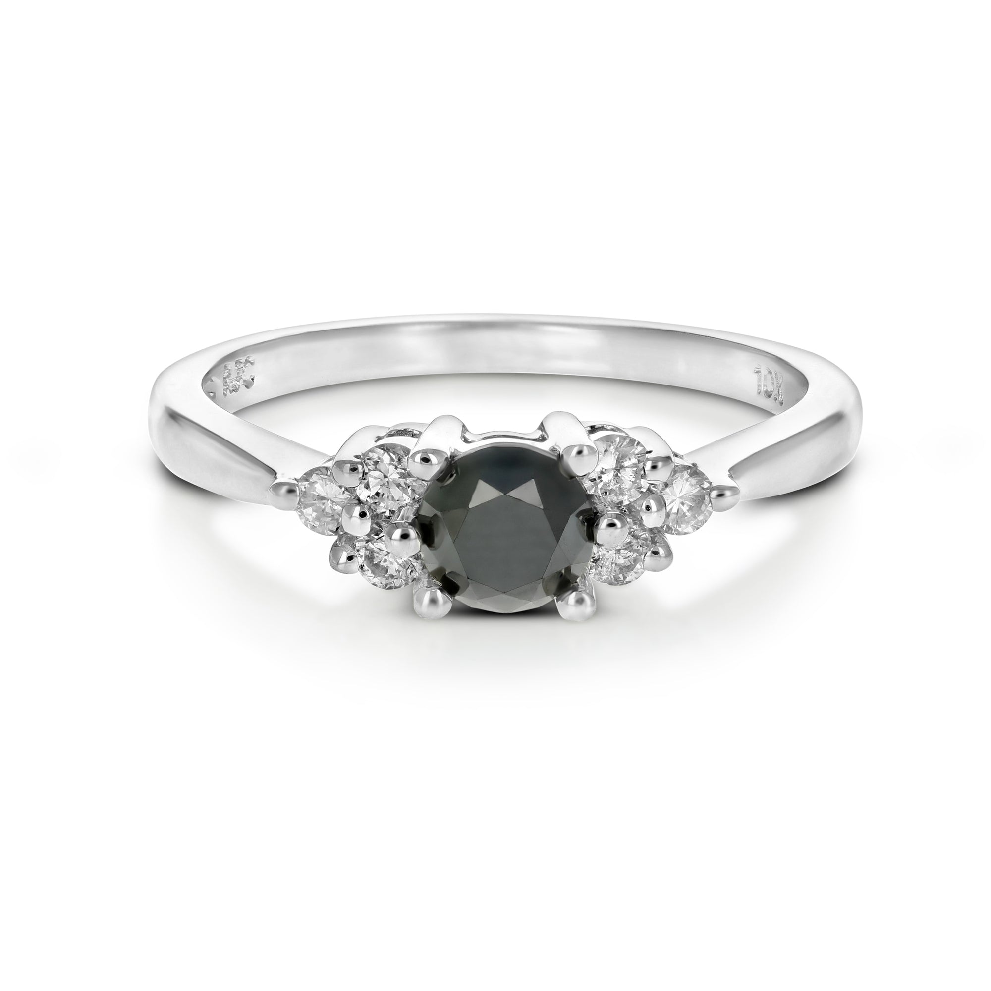 0.70 cttw Black and White Diamond 3 Stone Ring 10K White Gold Bridal Size 7