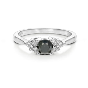 0.70 cttw Black and White Diamond 3 Stone Ring 10K White Gold Bridal Size 7
