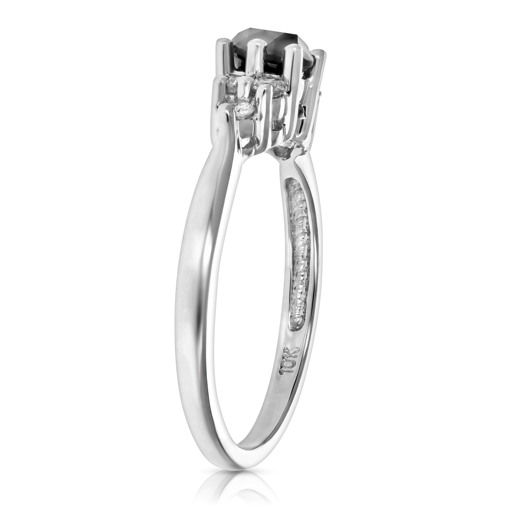 0.70 cttw Black and White Diamond 3 Stone Ring 10K White Gold Bridal Size 7