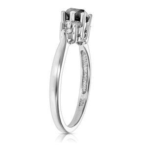 0.70 cttw Black and White Diamond 3 Stone Ring 10K White Gold Bridal Size 7