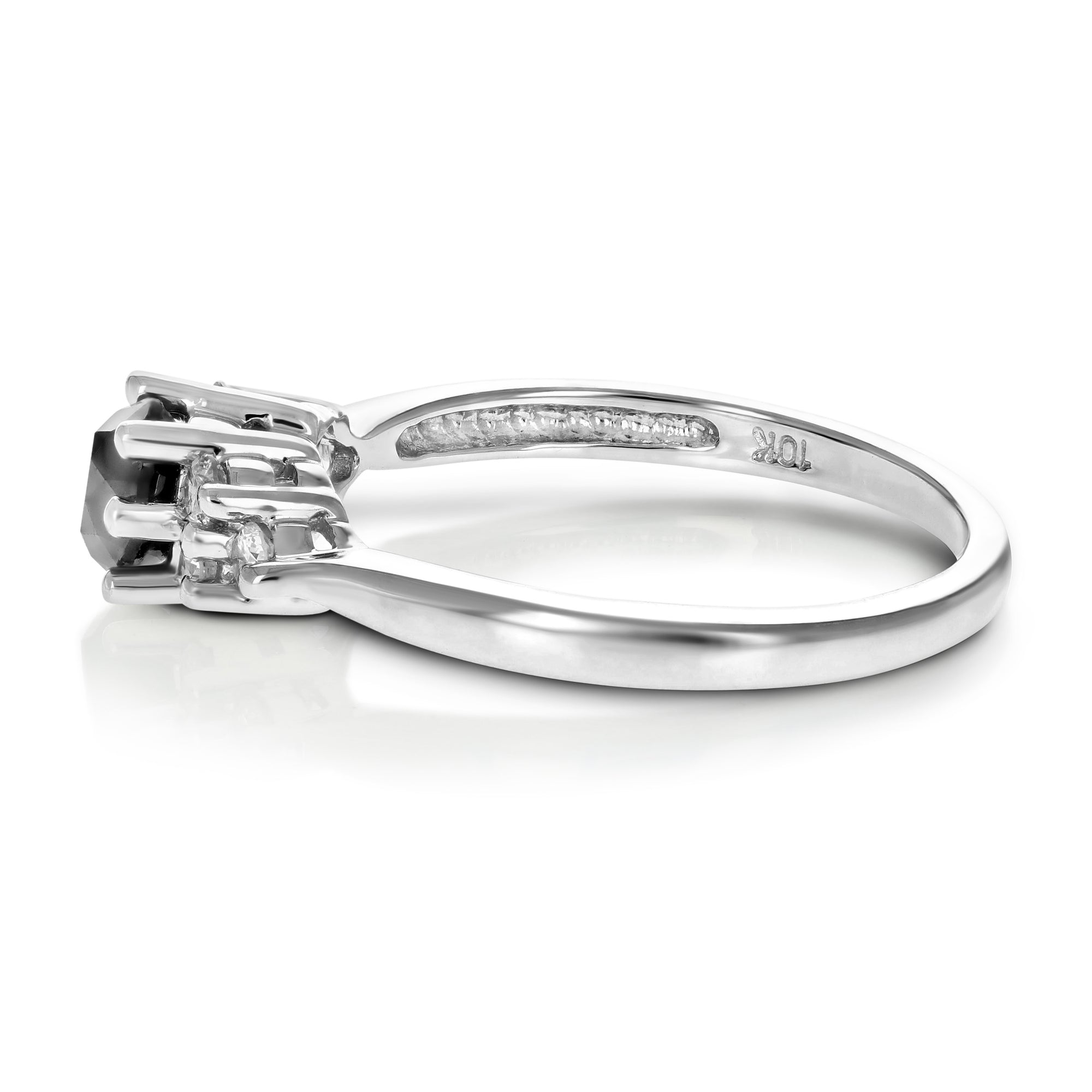 0.70 cttw Black and White Diamond 3 Stone Ring 10K White Gold Bridal Size 7