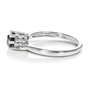0.70 cttw Black and White Diamond 3 Stone Ring 10K White Gold Bridal Size 7