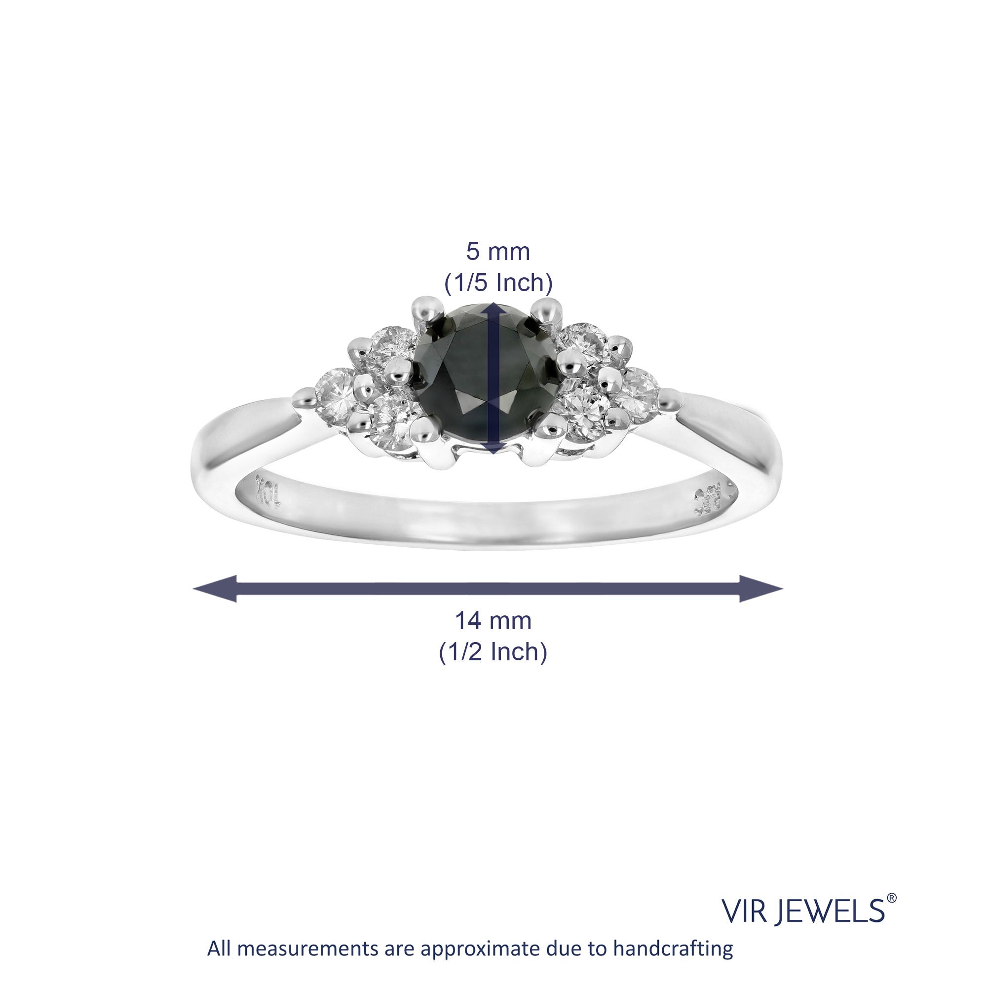 0.70 cttw Black and White Diamond 3 Stone Ring 10K White Gold Bridal Size 7
