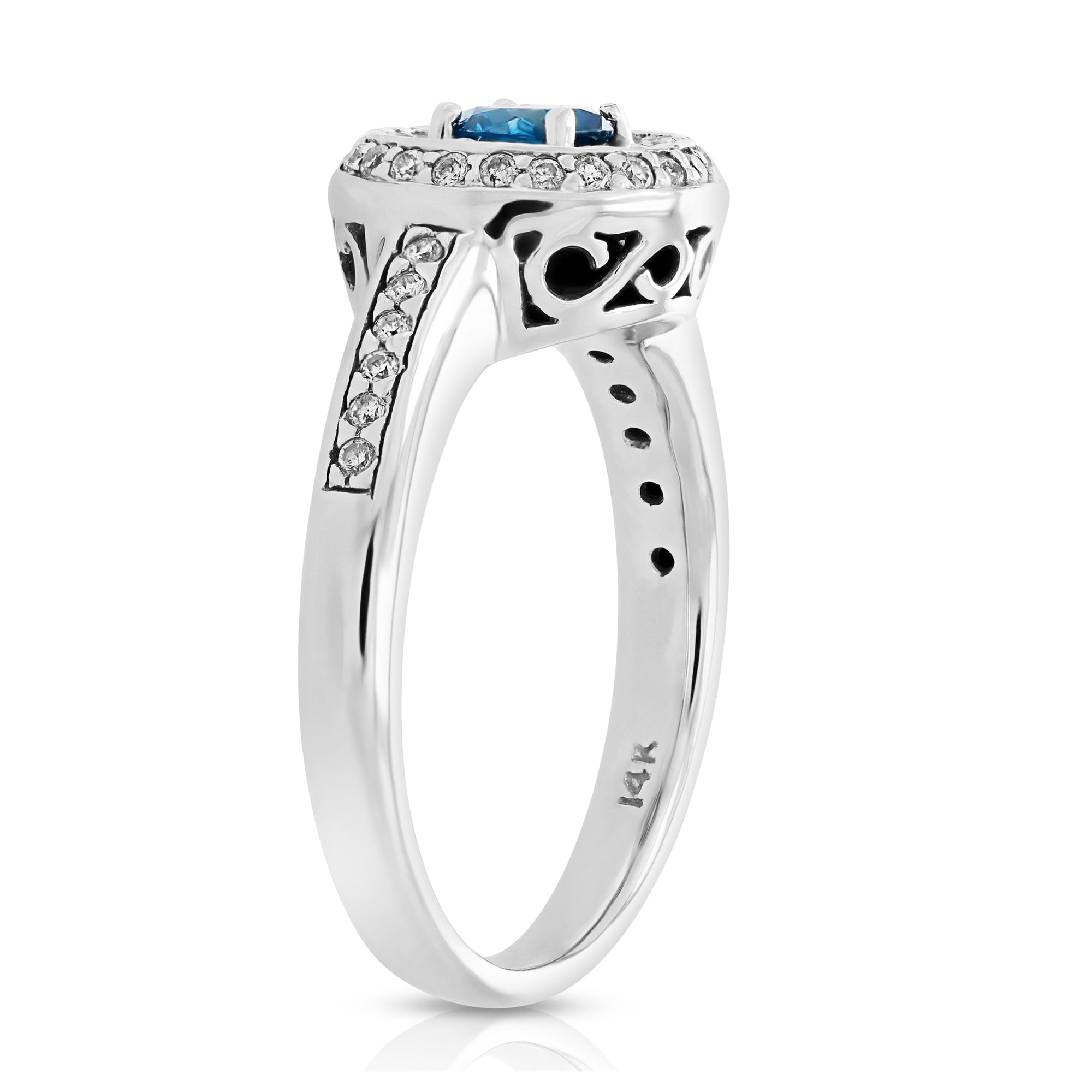3/4 cttw Blue and White Diamond Engagement Ring 14K White Gold Bridal Size 7