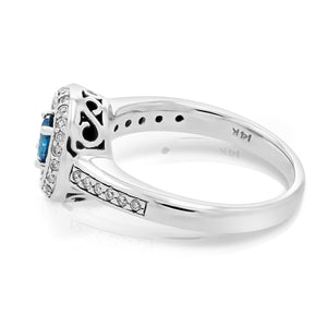 3/4 cttw Blue and White Diamond Engagement Ring 14K White Gold Bridal Size 7