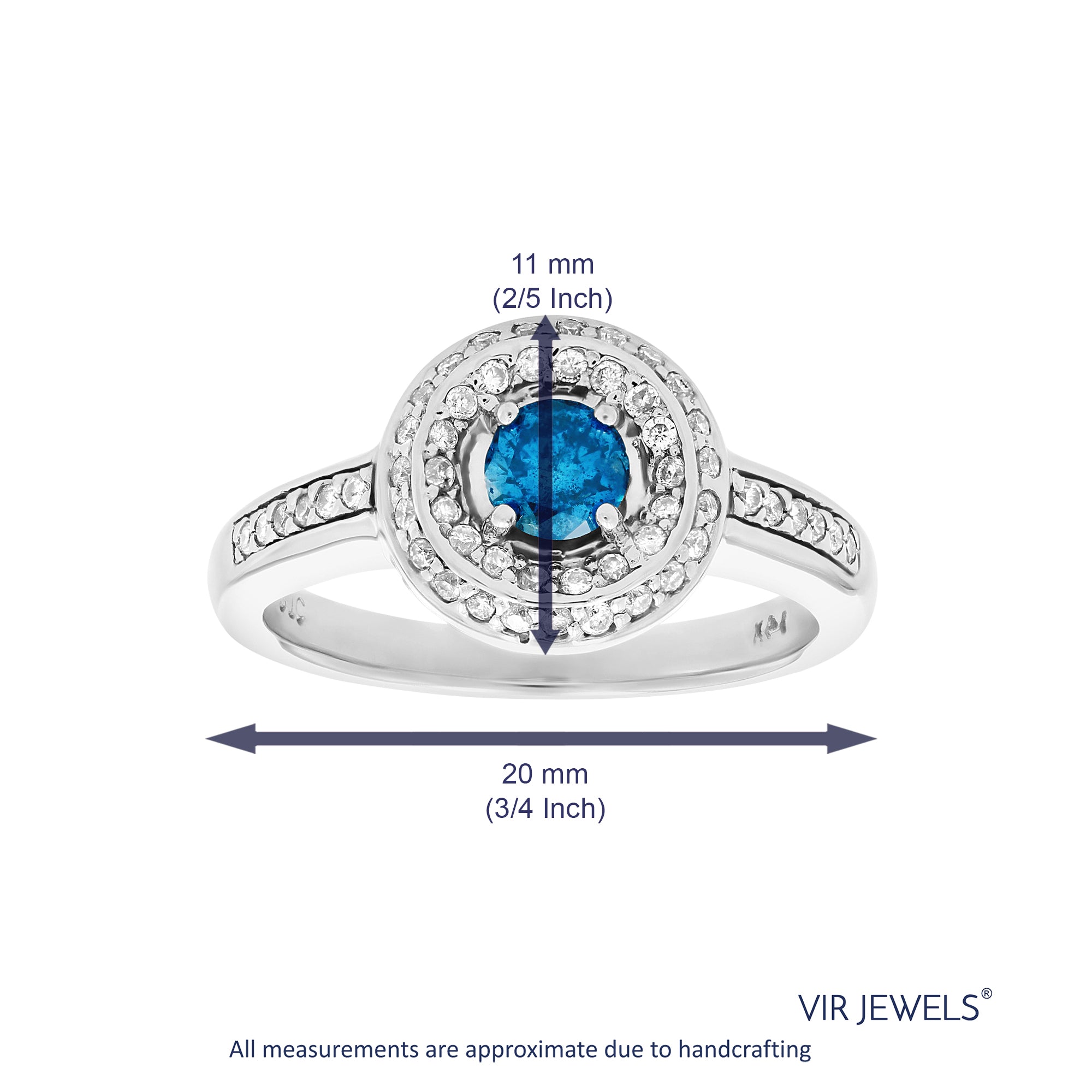 3/4 cttw Blue and White Diamond Engagement Ring 14K White Gold Bridal Size 7