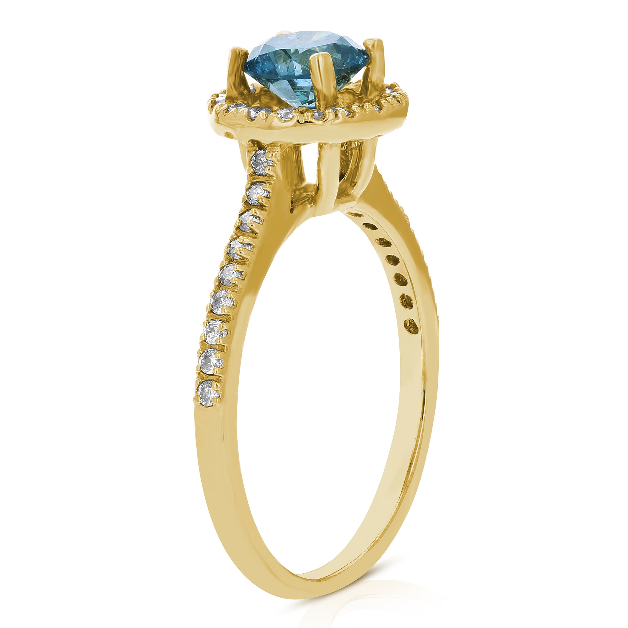 1.30 cttw Blue and White Diamond Engagement Ring 14K Yellow Gold Bridal Size 7.5