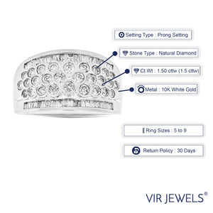 1.50 cttw Diamond Cocktail Ring 10K White Gold Wedding Bridal Engagement Size 7