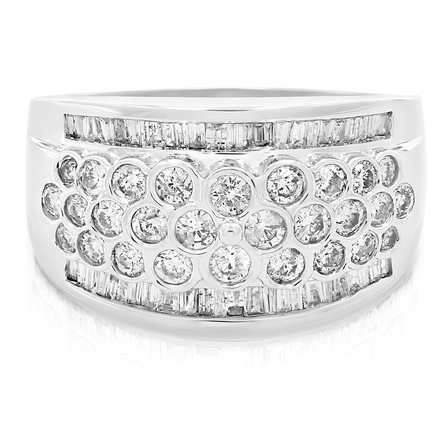 1.50 cttw Diamond Cocktail Ring 10K White Gold Wedding Bridal Engagement Size 7