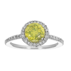 2 cttw Yellow and White Diamond Engagement Ring 14K White Gold Bridal Size 8