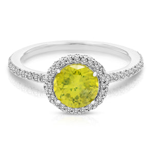 2 cttw Yellow and White Diamond Engagement Ring 14K White Gold Bridal Size 8