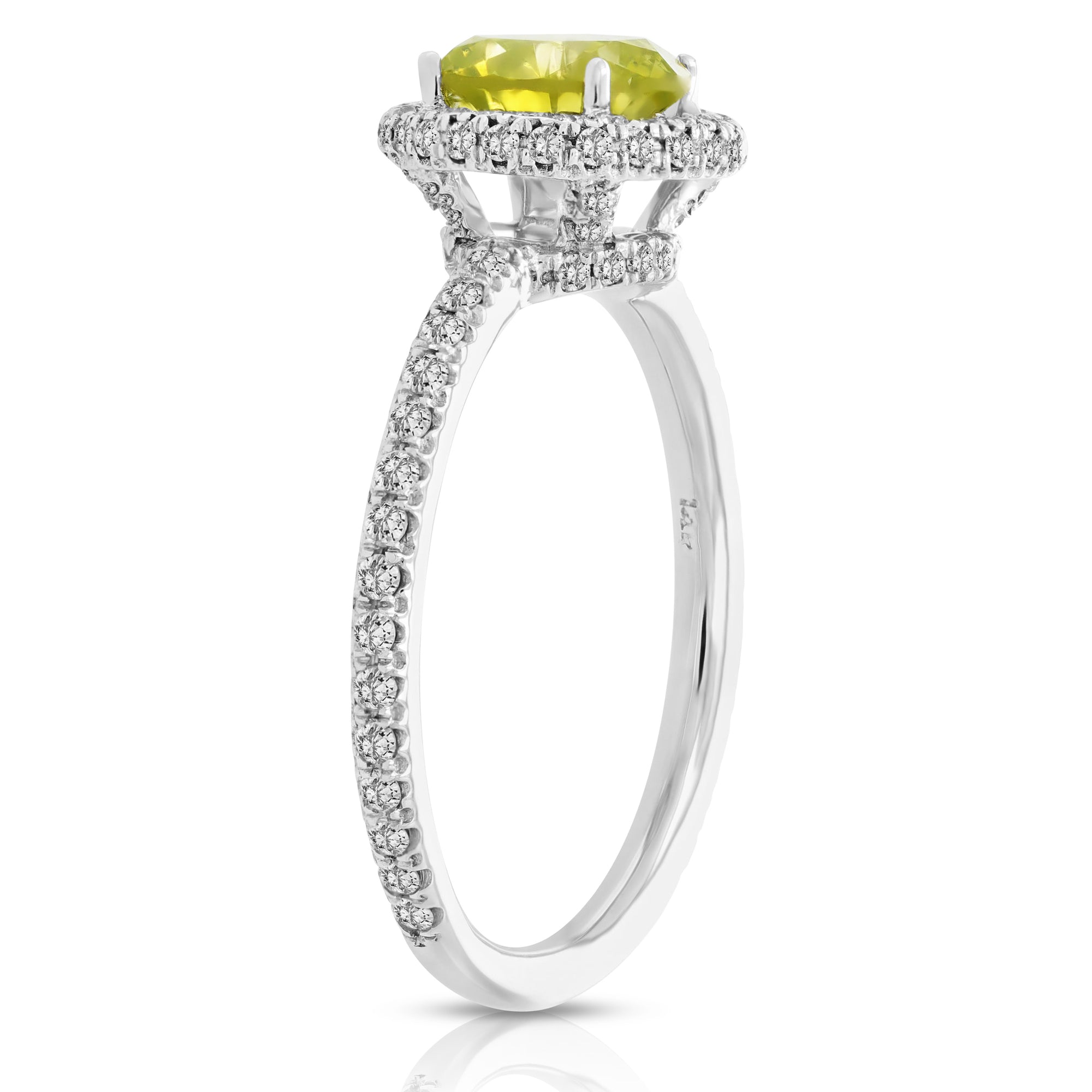 2 cttw Yellow and White Diamond Engagement Ring 14K White Gold Bridal Size 8