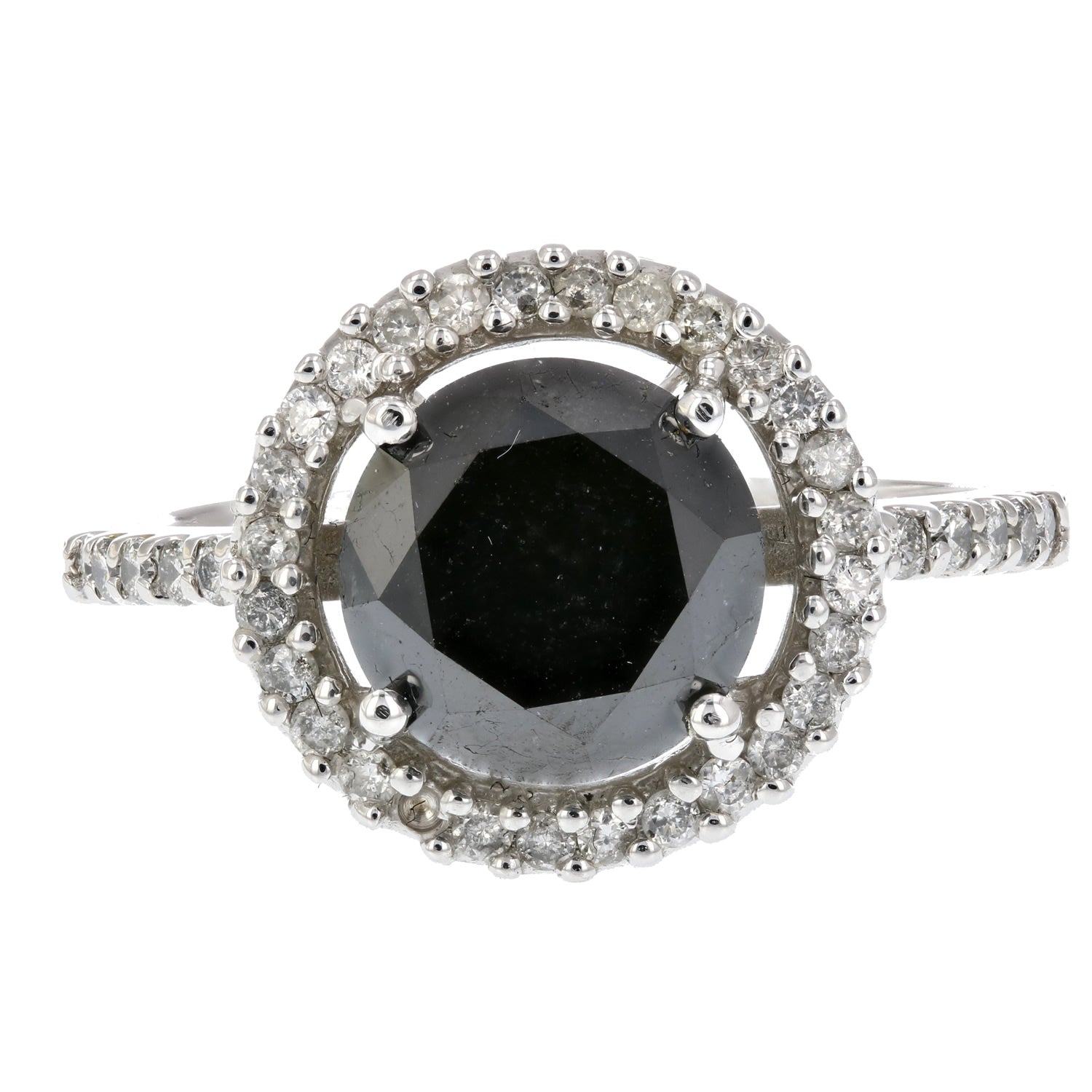 3.50 cttw Black Diamond Engagement Ring Bridal Wedding 14K White Gold Size 7