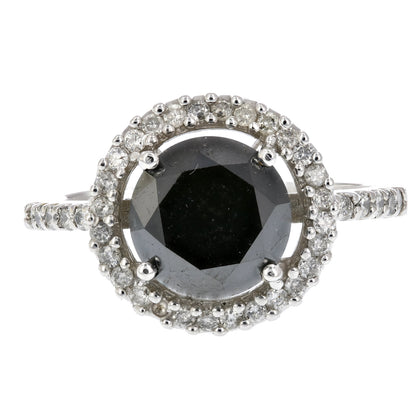 3.50 cttw Black Diamond Engagement Ring Bridal Wedding 14K White Gold Size 7