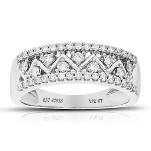 1/2 cttw Diamond Wedding Band for Women, Round Lab Grown Diamond Wedding Band in .925 Sterling Silver, Prong Setting, Size 6-8