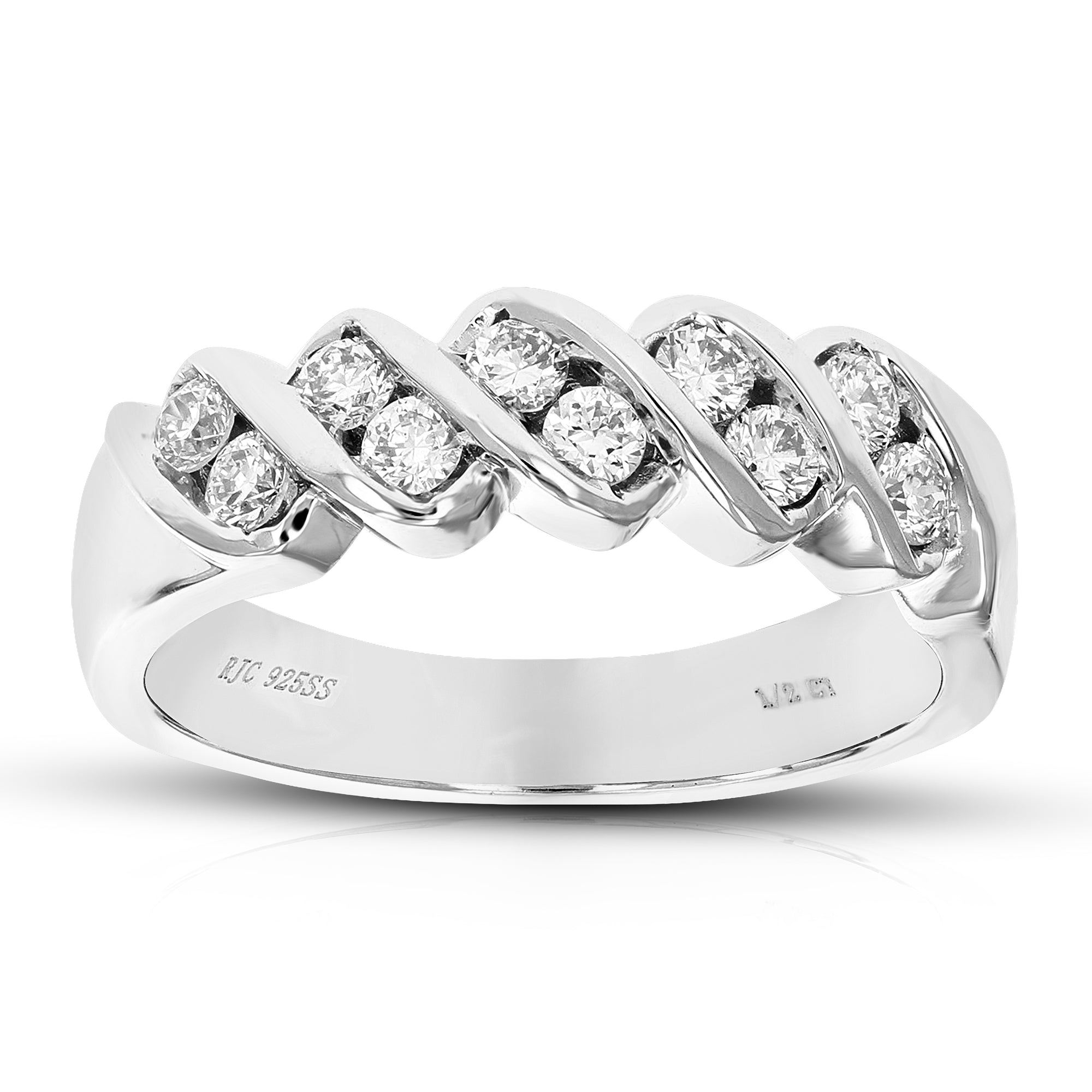 1/2 cttw Diamond Wedding Band for Women, Round Lab Grown Diamond Wedding Band in .925 Sterling Silver, Channel Setting, Size 6-8