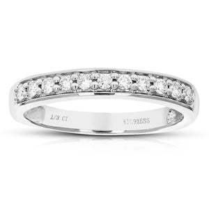 1/3 cttw Diamond Wedding Band for Women, Round Lab Grown Diamond Wedding Band in .925 Sterling Silver, Prong Setting, Size 6-8