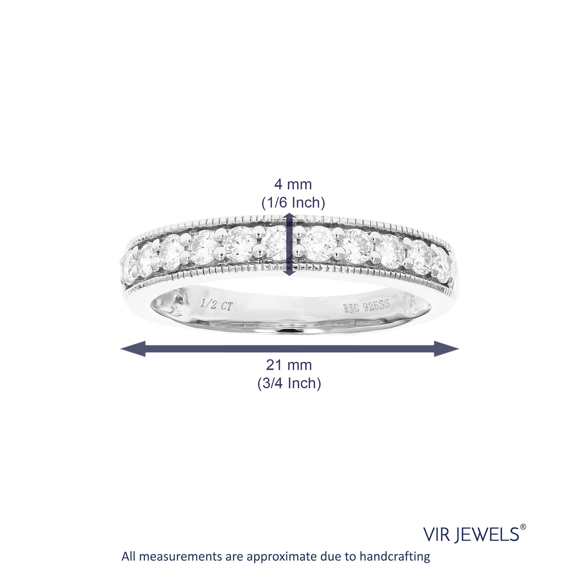 1/2 cttw Diamond Wedding Band for Women, Round Lab Grown Diamond Wedding Band in .925 Sterling Silver, Prong Setting, Size 6-8