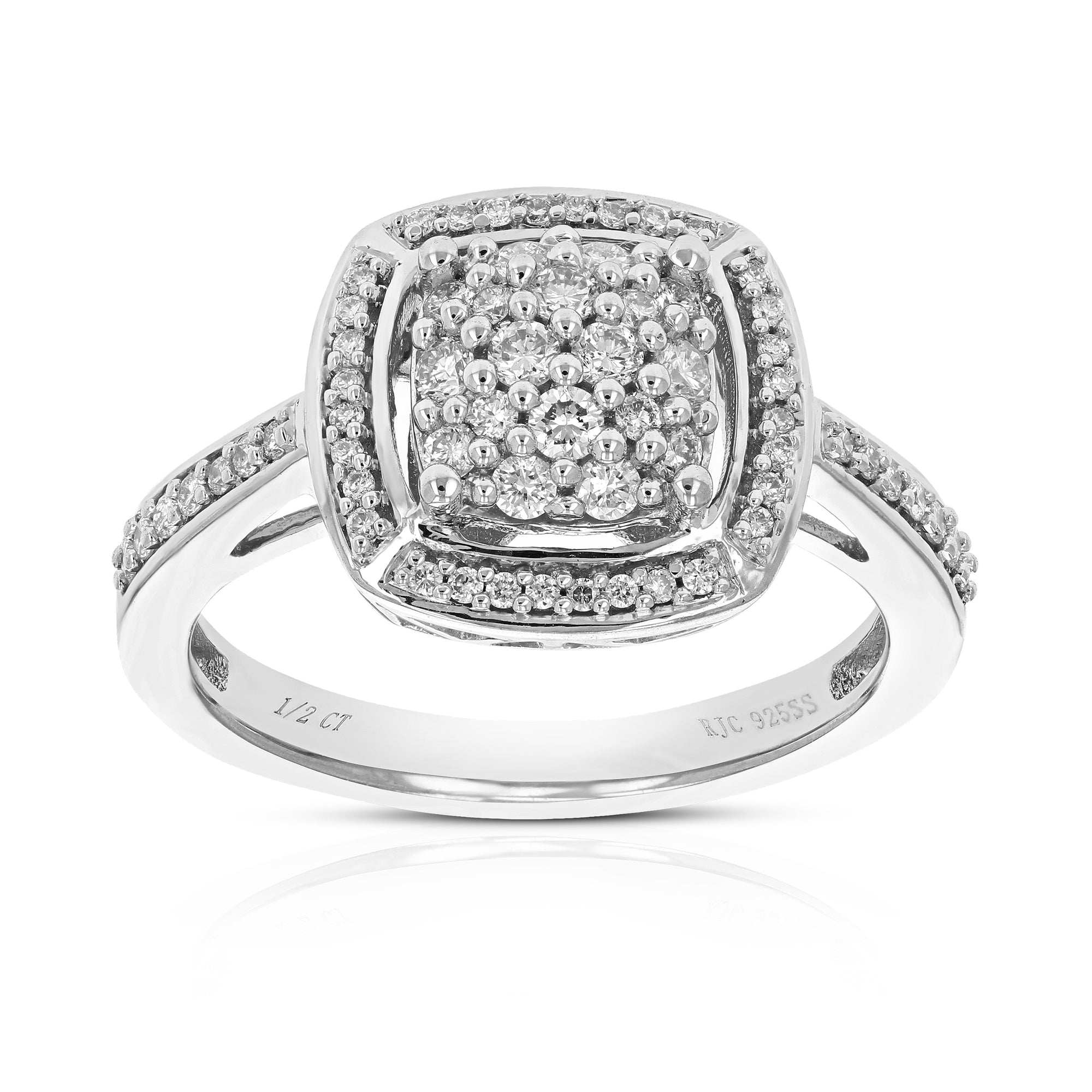 1/2 cttw Diamond Engagement Ring for Women, Round Lab Grown Diamond Ring in 0.925 Sterling Silver, Prong Setting, Size 6-8