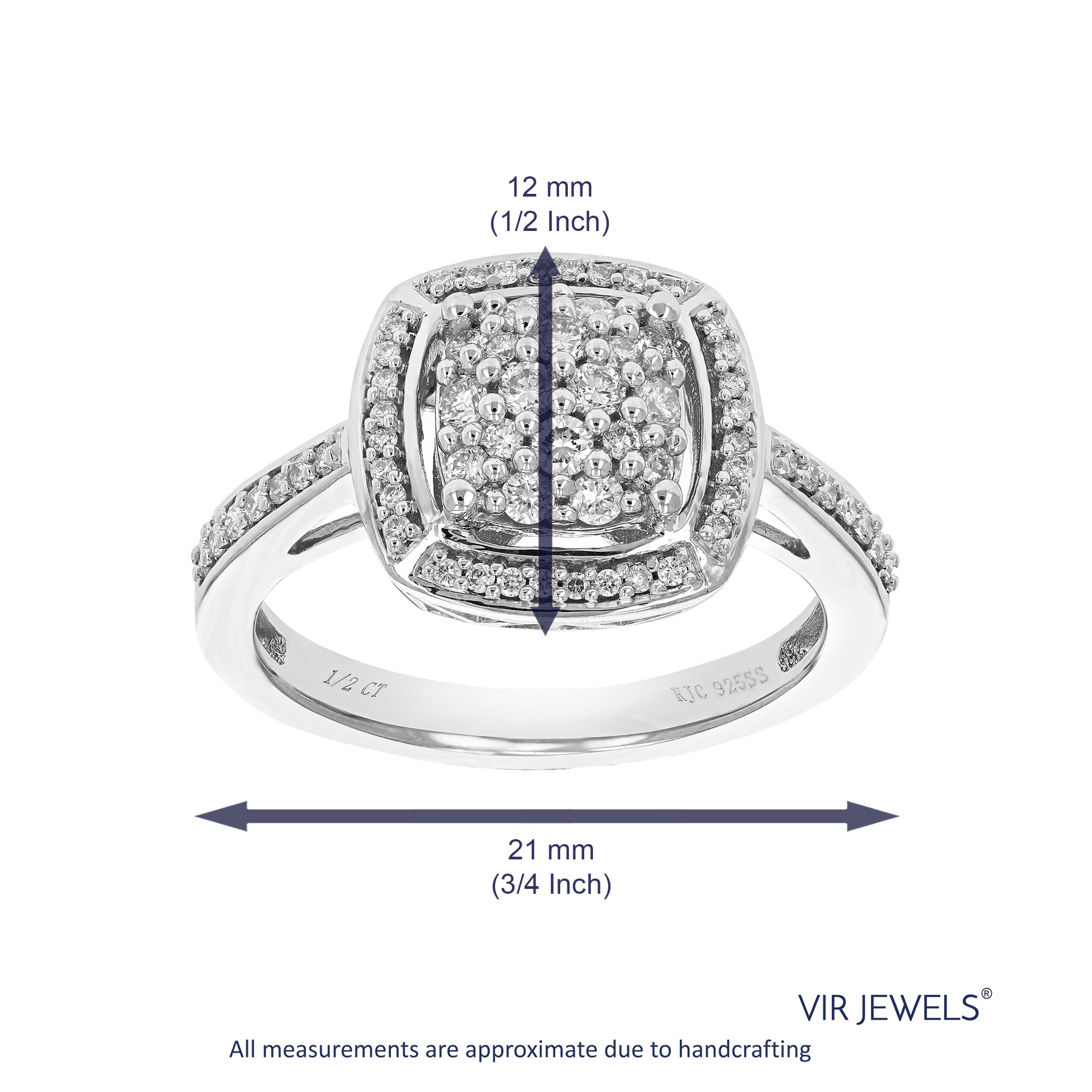 1/2 cttw Diamond Engagement Ring for Women, Round Lab Grown Diamond Ring in 0.925 Sterling Silver, Prong Setting, Size 6-8