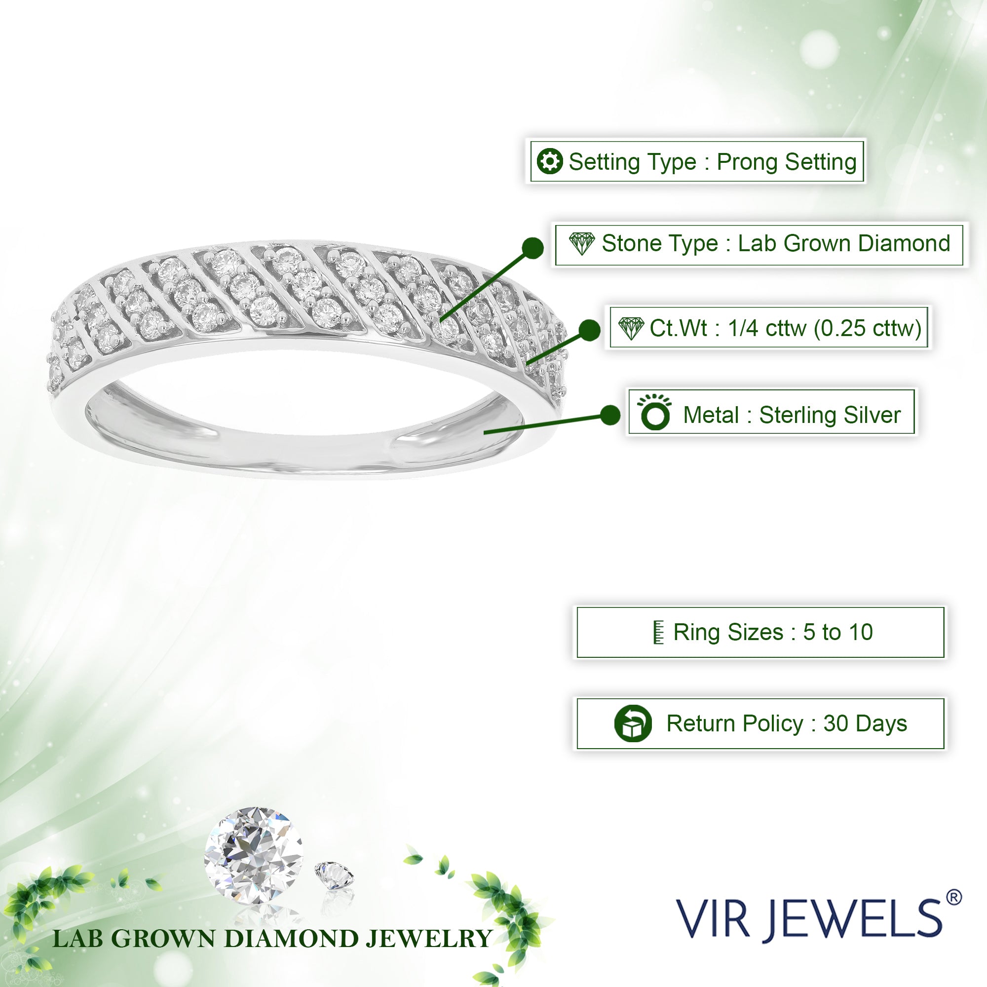 1/4 cttw Diamond Wedding Band for Women, Round Lab Grown Diamond Wedding Band in .925 Sterling Silver, Prong Setting, Size 6-8