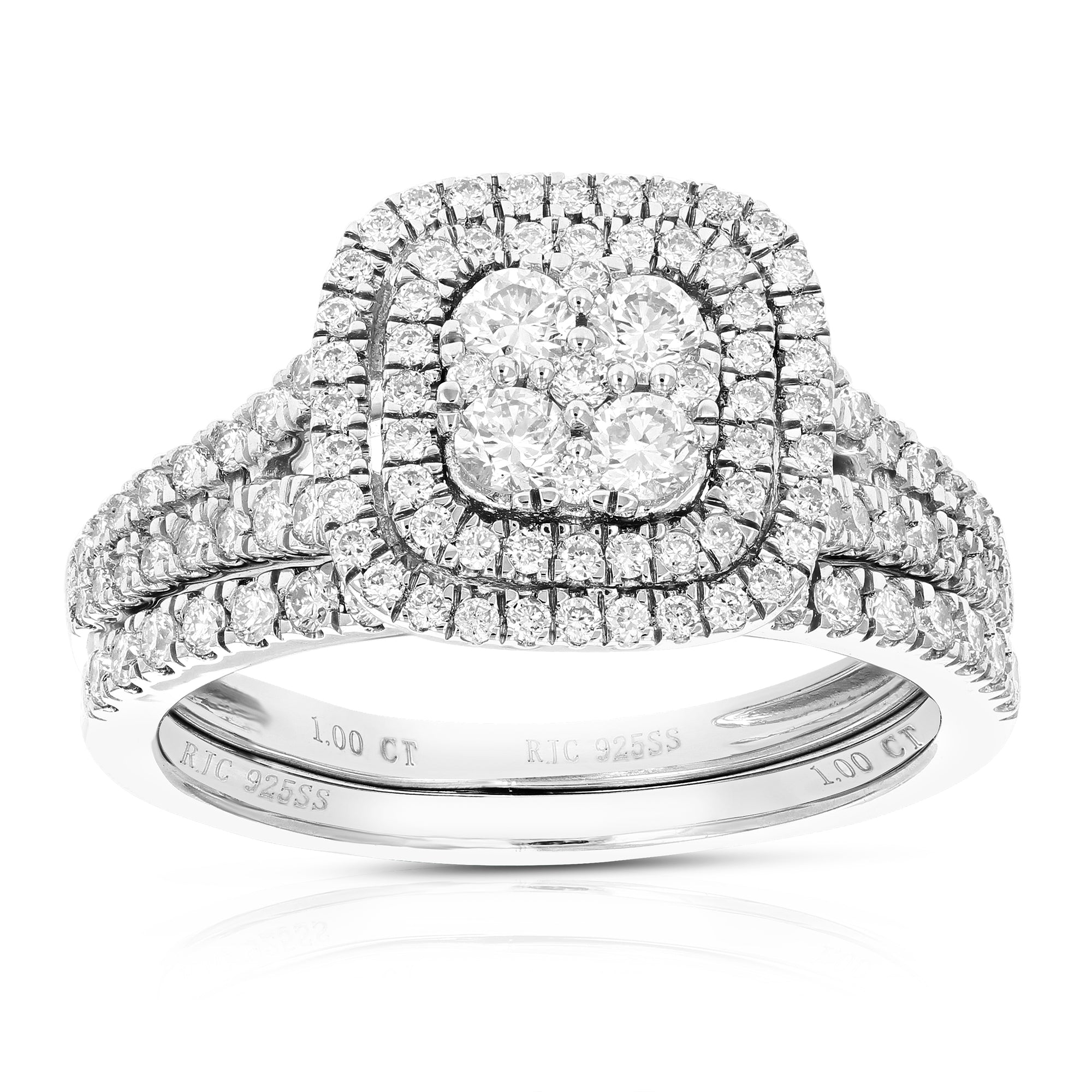 1 cttw Wedding Engagement Ring Bridal Set, Round Lab Grown Diamond Ring for Women in .925 Sterling Silver, Prong Setting, Size 6-8