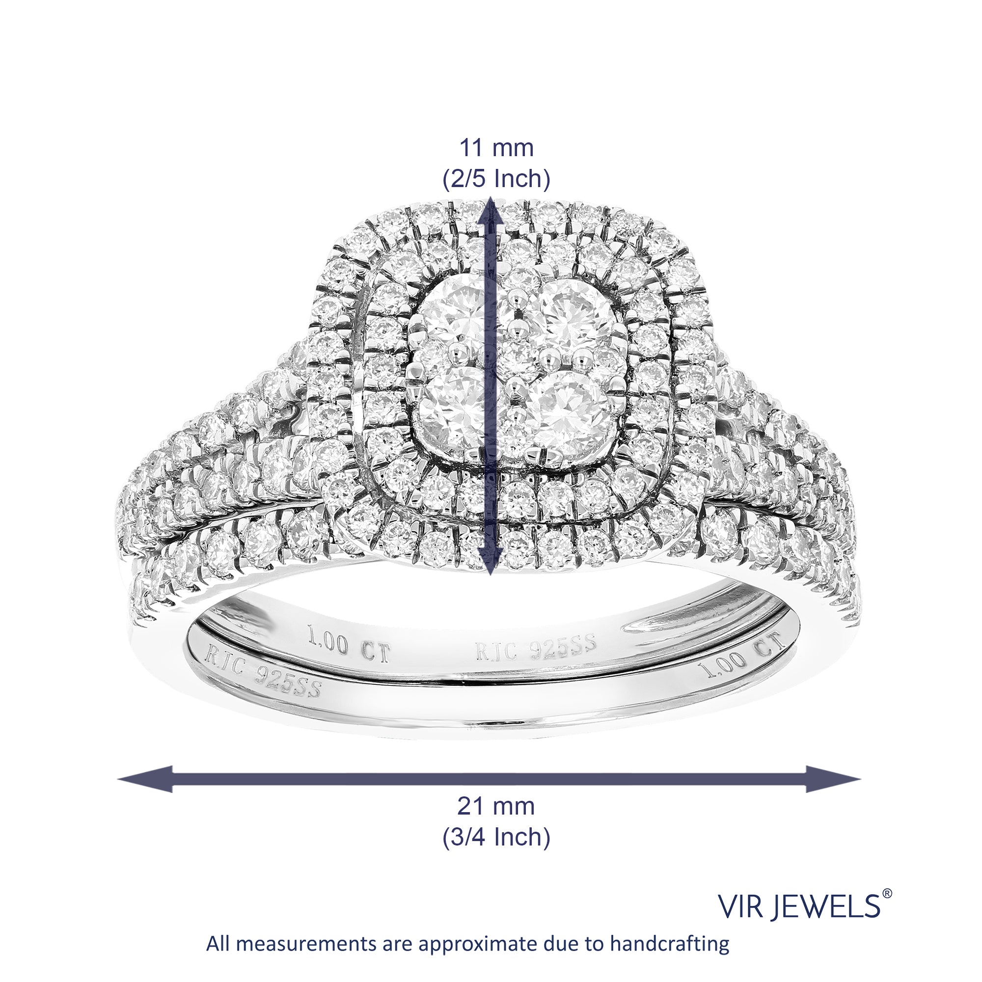 1 cttw Wedding Engagement Ring Bridal Set, Round Lab Grown Diamond Ring for Women in .925 Sterling Silver, Prong Setting, Size 6-8