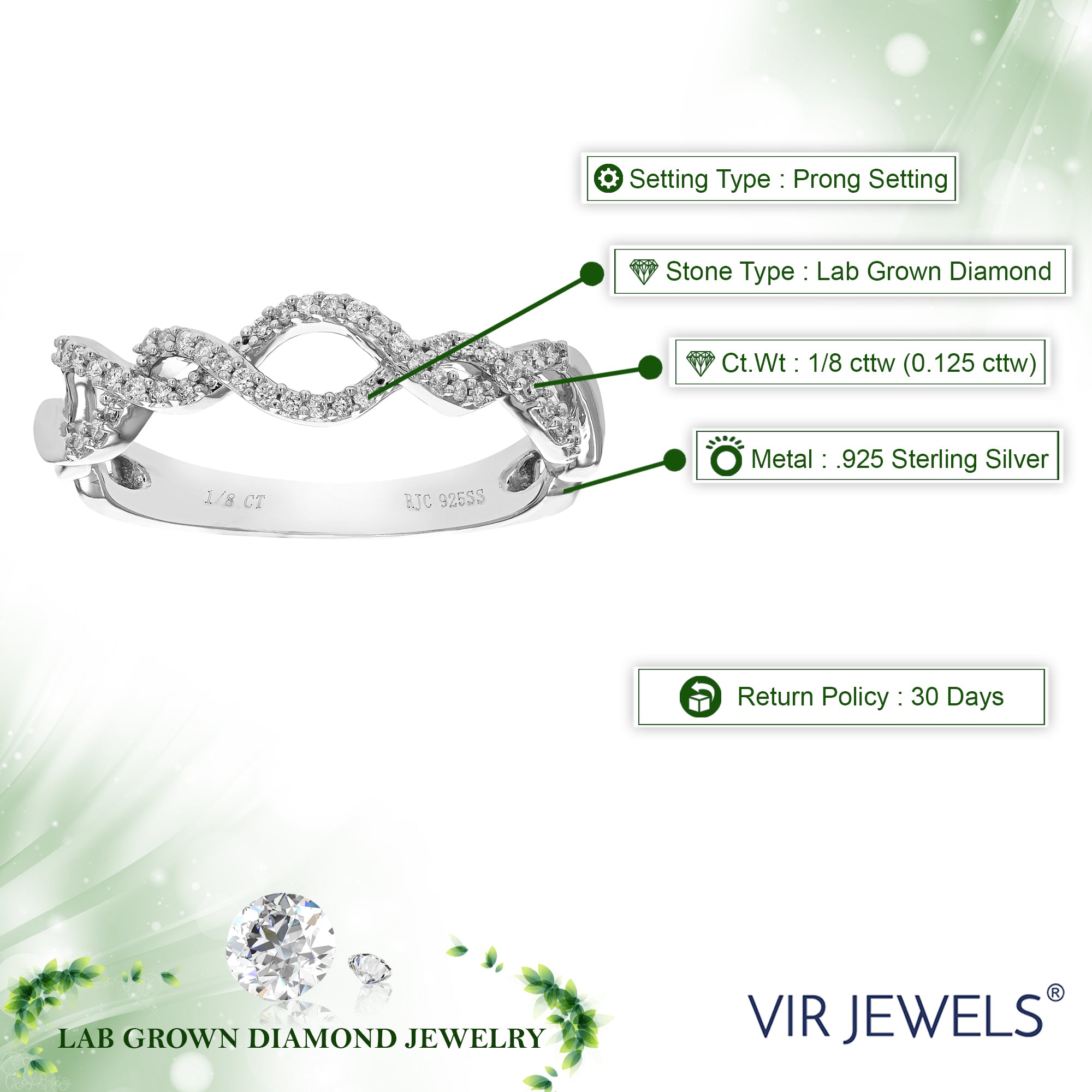 1/8 cttw Diamond Engagement Ring for Women, Round Lab Grown Diamond Ring in 0.925 Sterling Silver, Prong Setting, Size 6-8