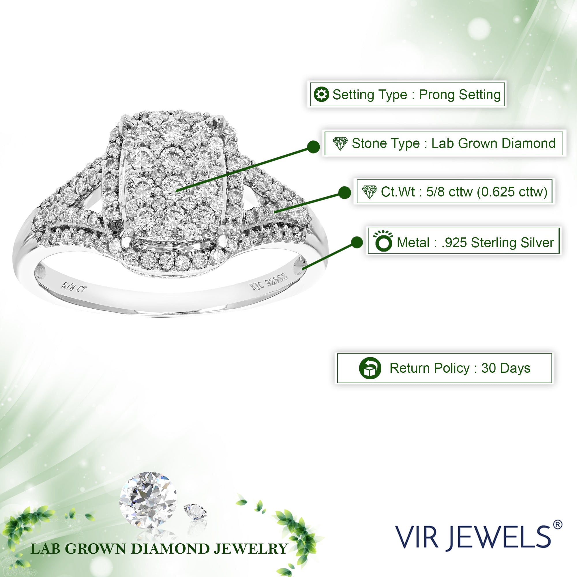 0.63 cttw Diamond Engagement Ring for Women, Round Lab Grown Diamond Ring in 0.925 Sterling Silver, Prong Setting, Size 6-8