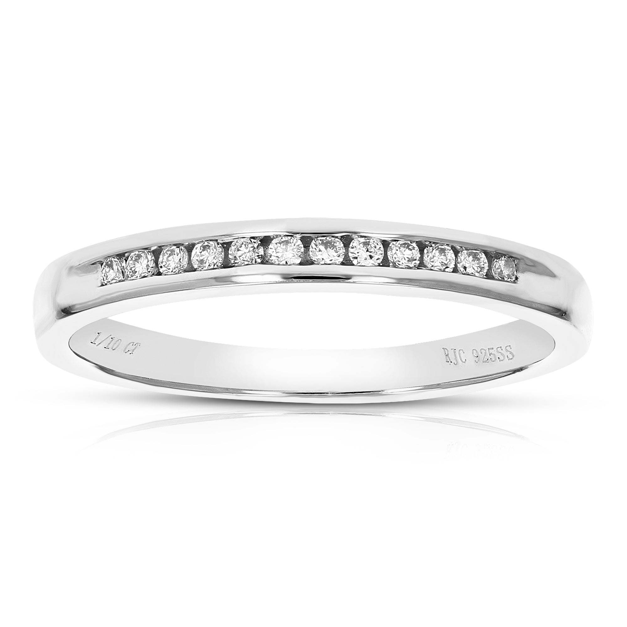 1/10 cttw Diamond Wedding Band for Women, Round Lab Grown Diamond Wedding Band in .925 Sterling Silver, Channel Setting, Size 6-8