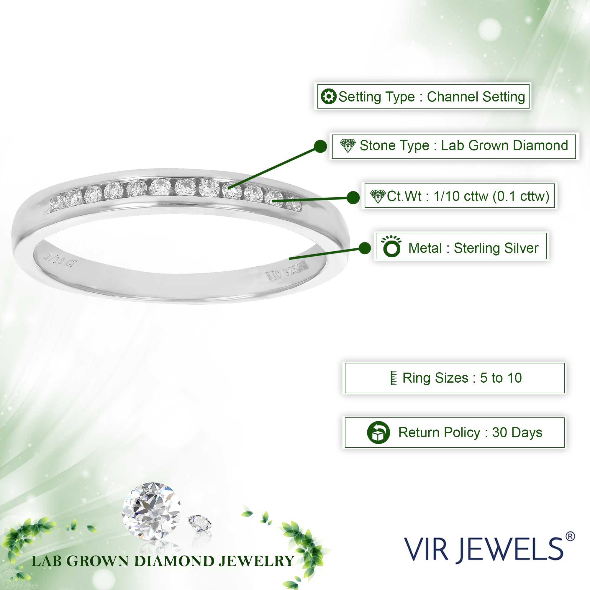 1/10 cttw Diamond Wedding Band for Women, Round Lab Grown Diamond Wedding Band in .925 Sterling Silver, Prong Setting, Size 6-8