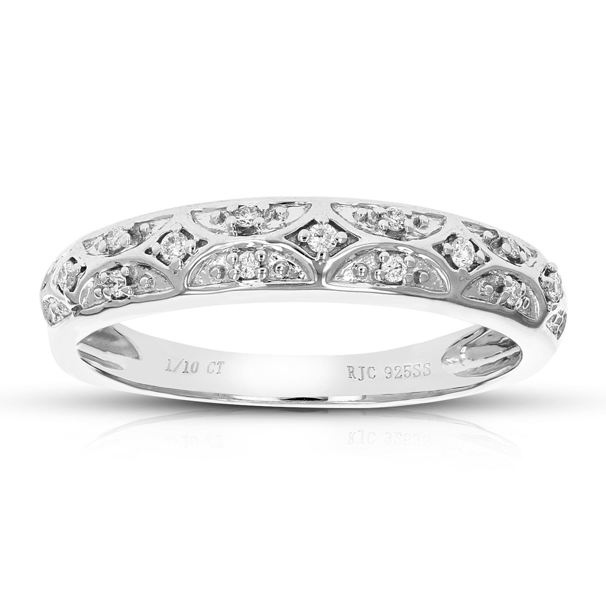 1/10 cttw Diamond Wedding Band for Women, Round Lab Grown Diamond Wedding Band in .925 Sterling Silver, Prong Setting, Size 6-8