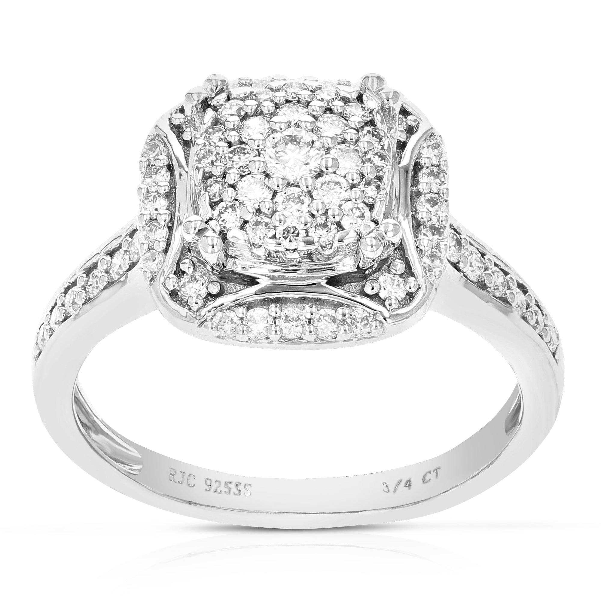 3/4 cttw Diamond Engagement Ring for Women, Round Lab Grown Diamond Ring in 0.925 Sterling Silver, Prong Setting, Size 6-8