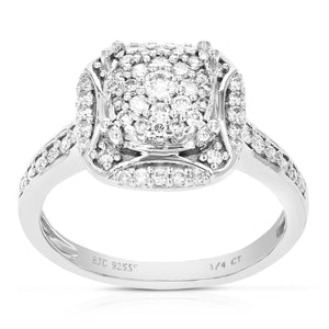 3/4 cttw Diamond Engagement Ring for Women, Round Lab Grown Diamond Ring in 0.925 Sterling Silver, Prong Setting, Size 6-8