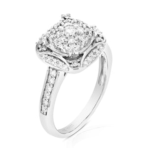 3/4 cttw Diamond Engagement Ring for Women, Round Lab Grown Diamond Ring in 0.925 Sterling Silver, Prong Setting, Size 6-8