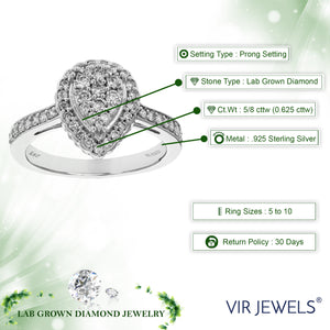 5/8 cttw Diamond Engagement Ring for Women, Round Lab Grown Diamond Ring in .925 Sterling Silver, Prong Setting, Size 6-8