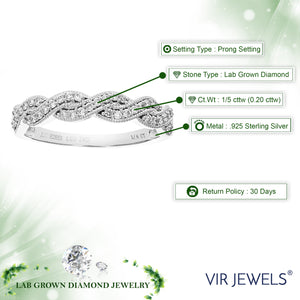 1/5 cttw Diamond Wedding Band for Women, Round Lab Grown Diamond Wedding Band in .925 Sterling Silver, Prong Setting, Size 6-8