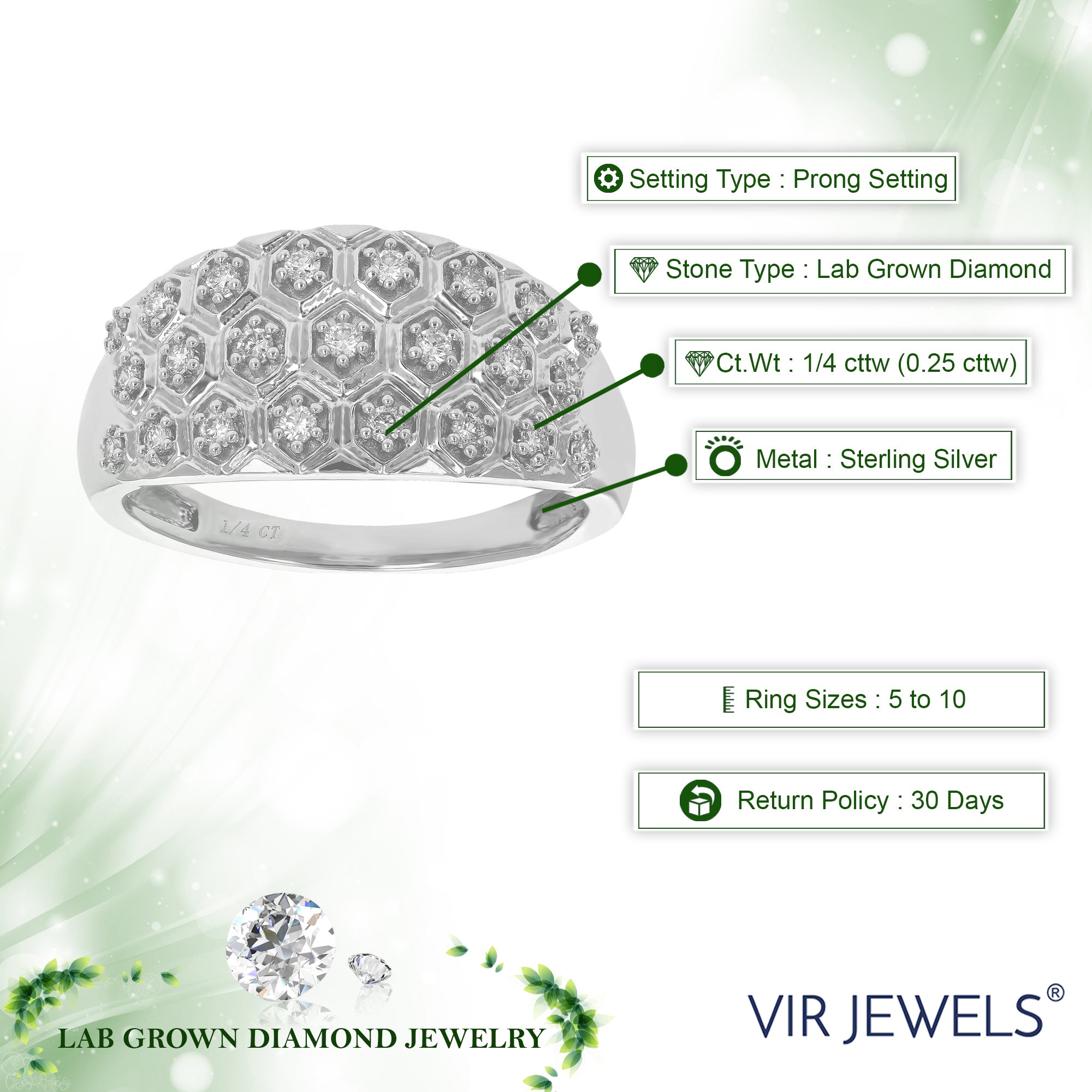1/4 cttw Diamond Engagement Ring for Women, Round Lab Grown Diamond Ring in 0.925 Sterling Silver, Prong Setting, Size 6-8