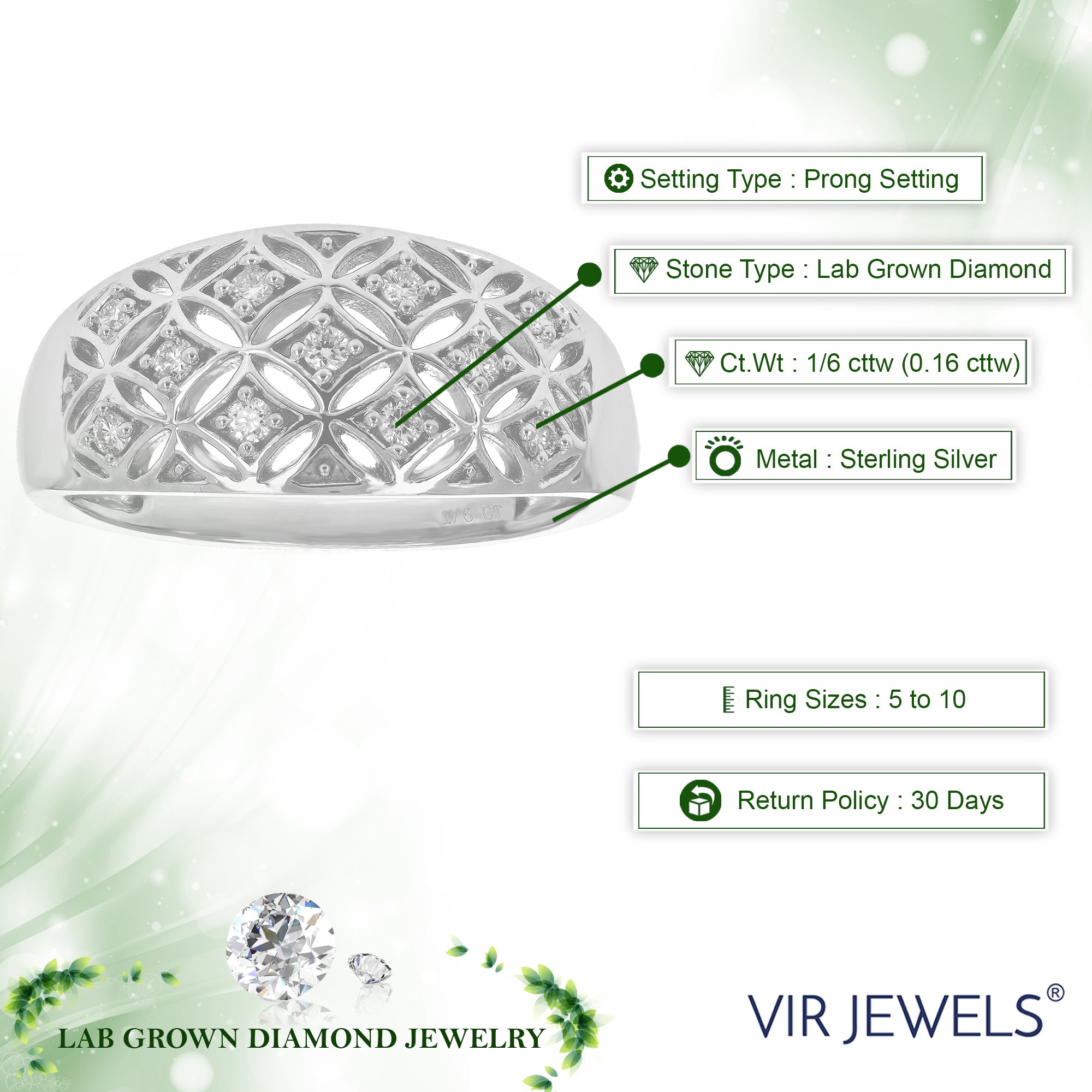 1/6 cttw Diamond Engagement Ring for Women, Round Lab Grown Diamond Ring in 0.925 Sterling Silver, Prong Setting, Size 6-8