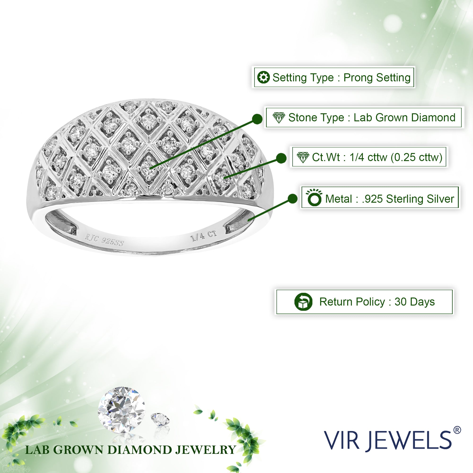 1/4 cttw Diamond Engagement Ring for Women, Round Lab Grown Diamond Ring in 0.925 Sterling Silver, Prong Setting, Size 6-8