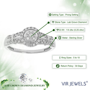 1/4 cttw Diamond Engagement Ring for Women, Round Lab Grown Diamond Ring in 0.925 Sterling Silver, Prong Setting, Size 6-8