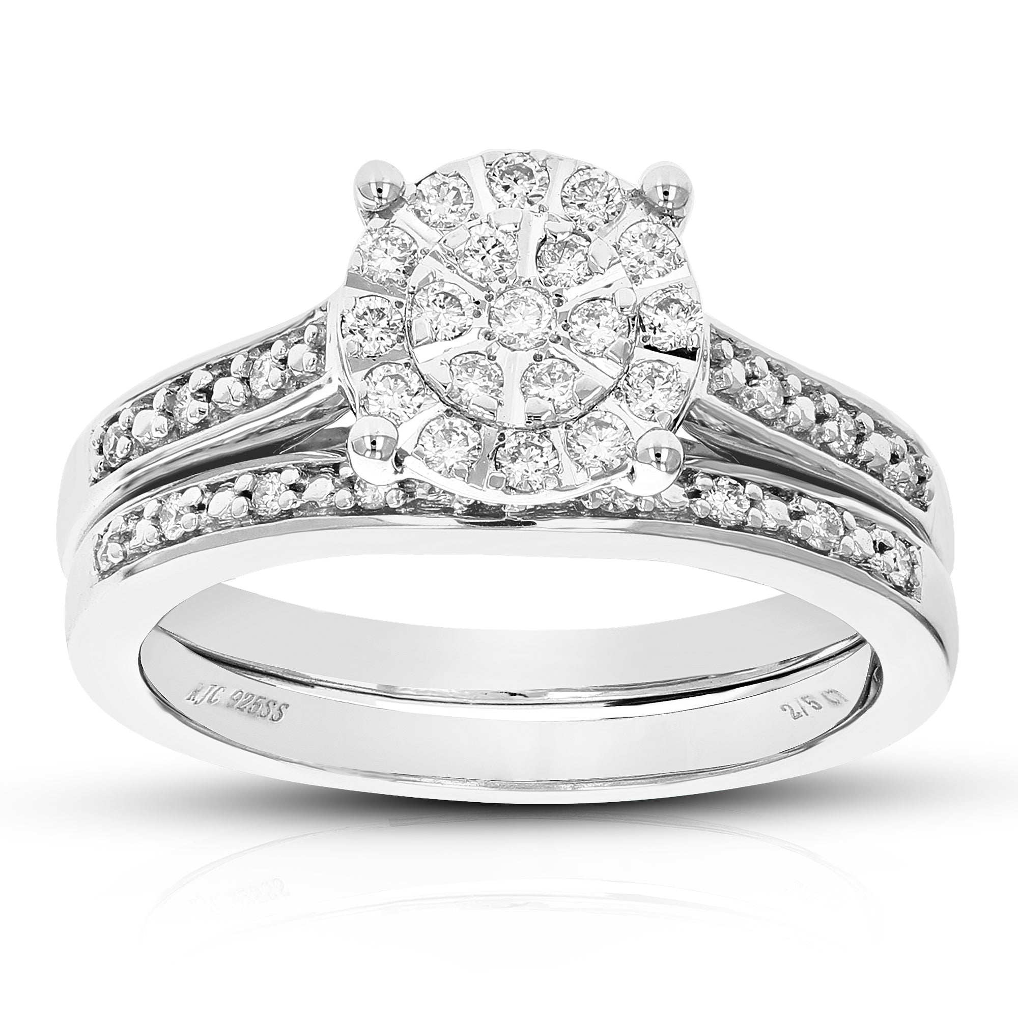 2/5 cttw Wedding Engagement Ring Bridal Set, Round Lab Grown Diamond Ring for Women in .925 Sterling Silver, Prong Setting, Size 6-8