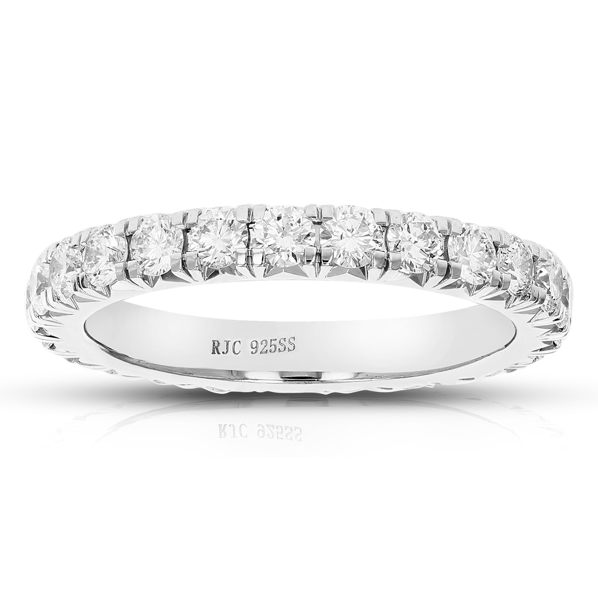 1.50 cttw Diamond Wedding Band for Women, Round Lab Grown Diamond Wedding Band in .925 Sterling Silver, Prong Setting, Size 6-8