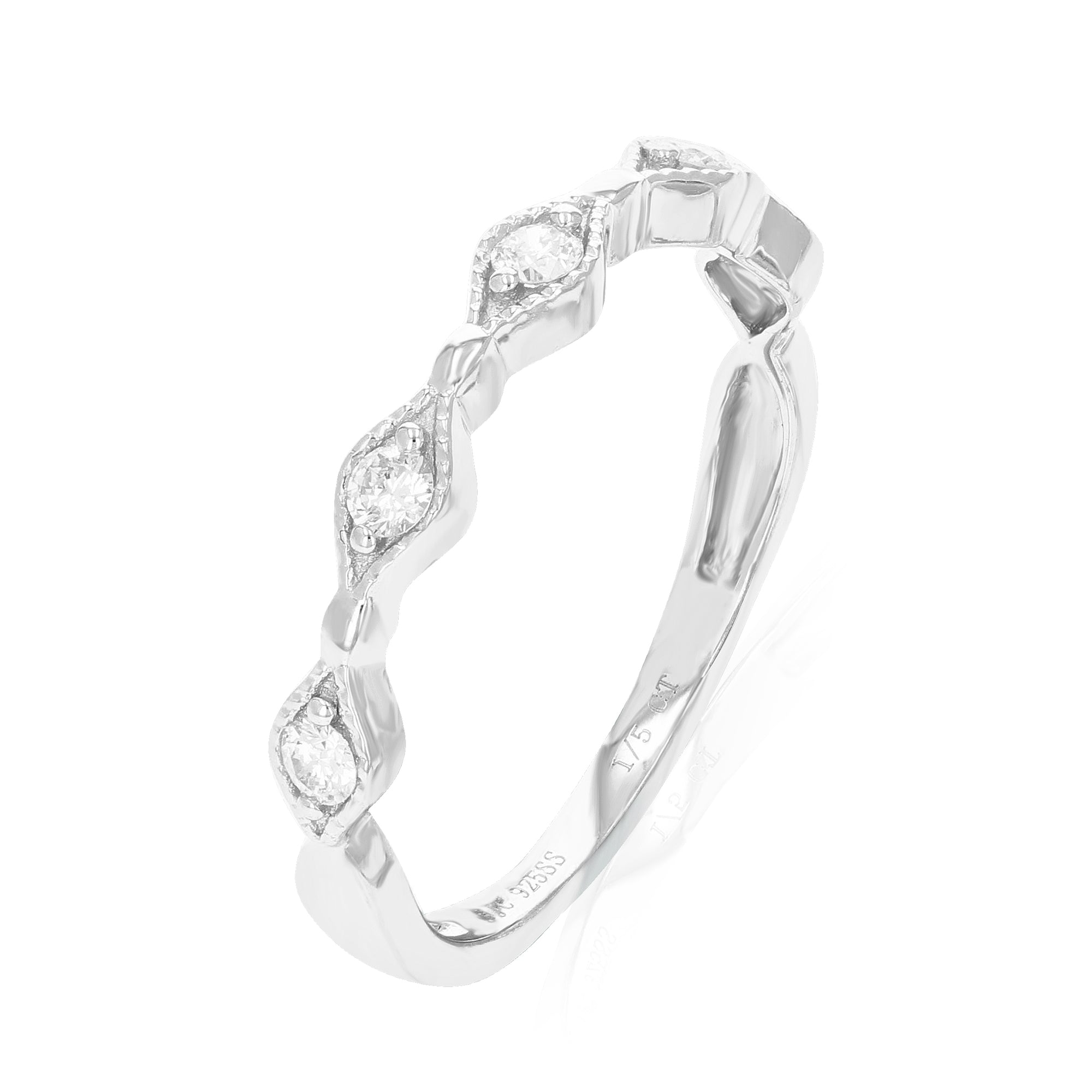 1/5 cttw Diamond Wedding Band for Women, Round Lab Grown Diamond Wedding Band in .925 Sterling Silver, Prong Setting, size 6-8