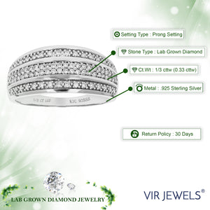 1/3 cttw Round Cut Lab Grown Diamond Wedding Band 78 Stones .925 Sterling Silver Prong Set